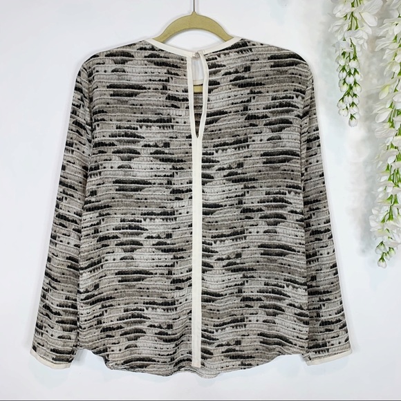 ZARA striped blouse long sleeve gray/cream 1440 - Picture 2 of 7